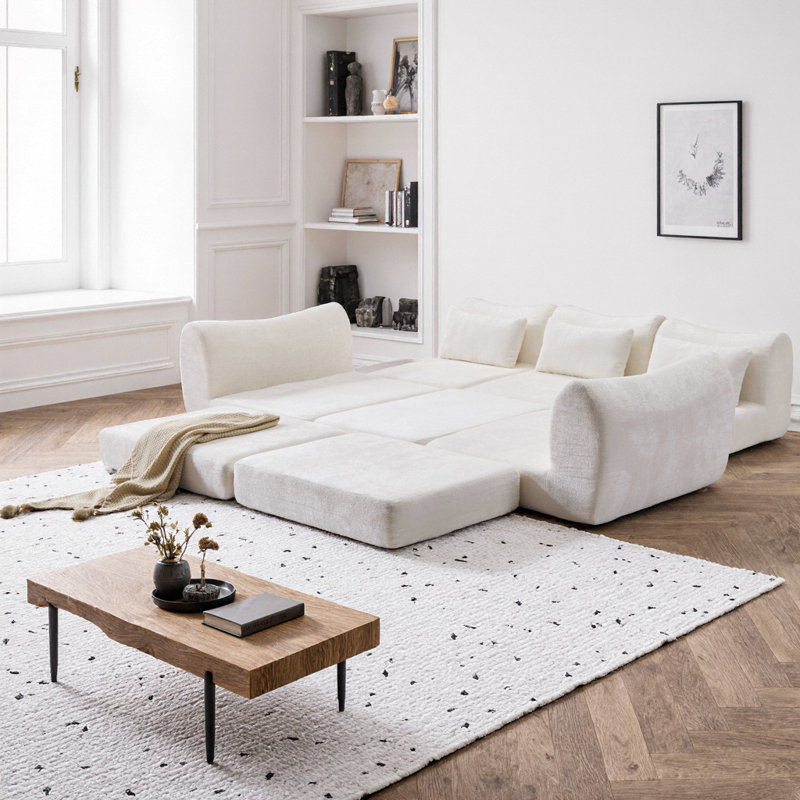 Canapé modulaire en L en forme de L en chenille pliable Wave, Blanc