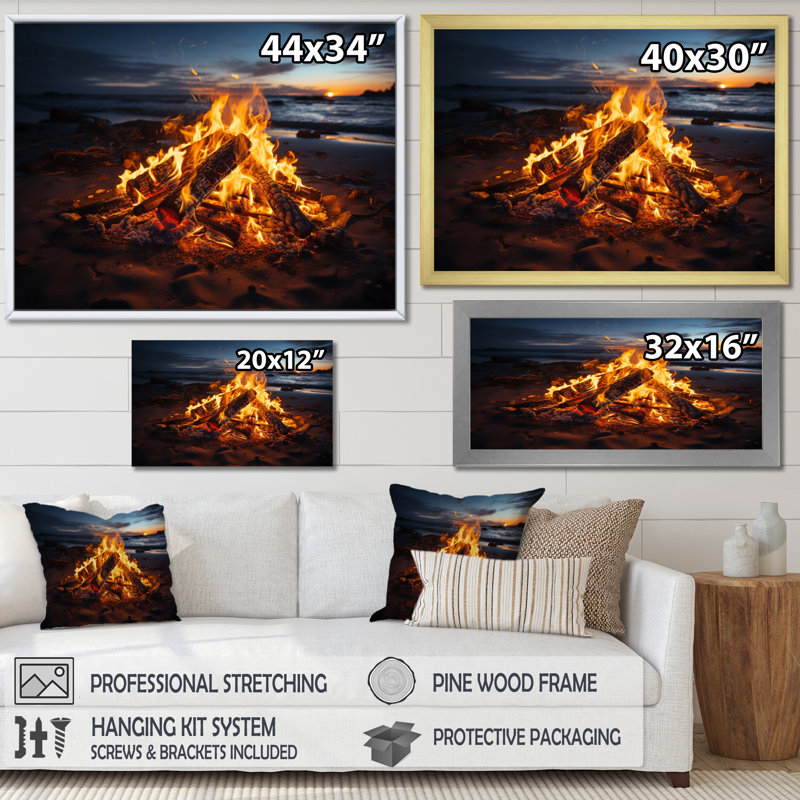«Alvaretta Coastal Beachside Bonfire I», reproduction sur toile, H 30 po x l 40 po x P 1,5 po, Toile tendue