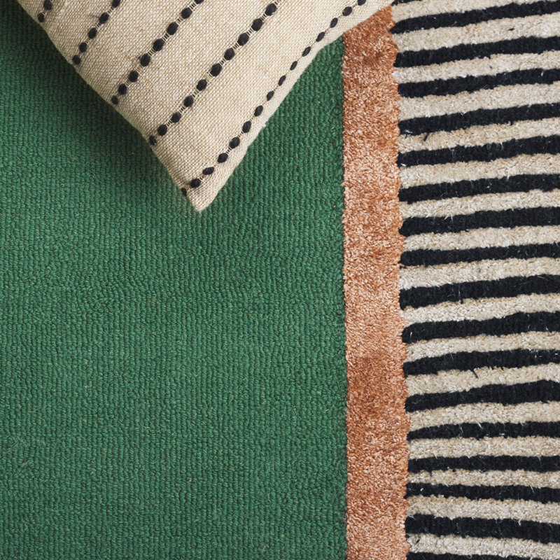 Oval Striped Wool Hand Tufted Area Rug, Oval 152 x 244 cm