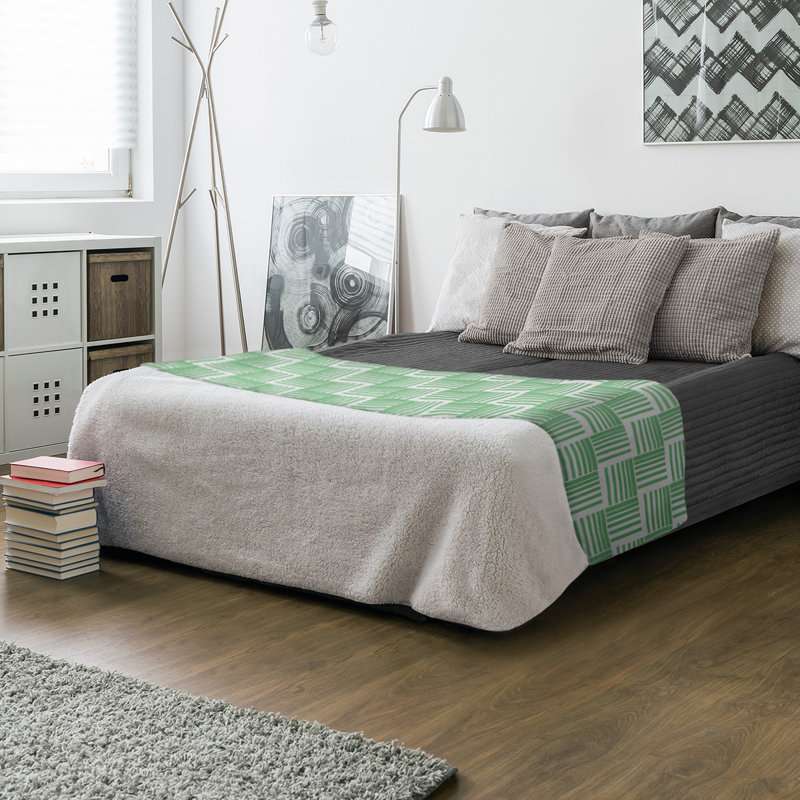 Couverture polaire à rayures classic basketweave, Vert / blanc, l 50 po x L 60 po