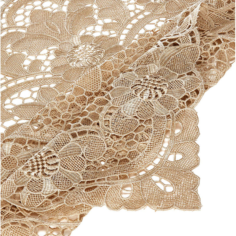 Cream Embroidered Lace Rectangular Tablecloth with Twill Weave