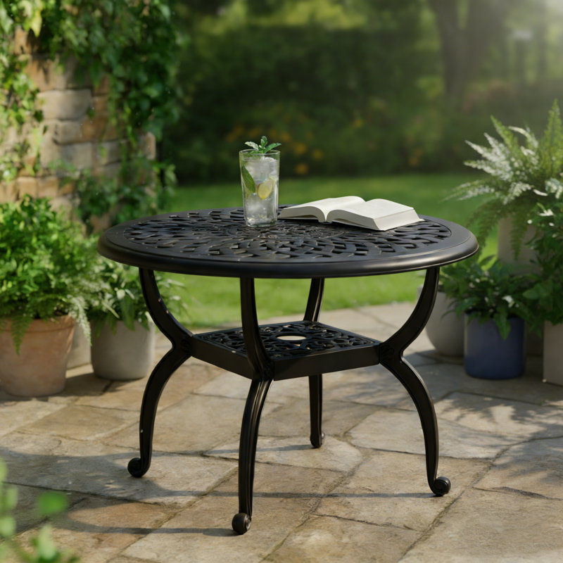 Modern Aluminum Round Coffee Table For Outdoor Spaces, Black
