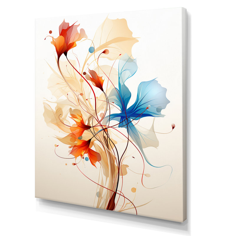 Aquarelle florale moderne en orange et bleu, H 20 po x l 12 po x P 1 po, Cadre flottant blanc
