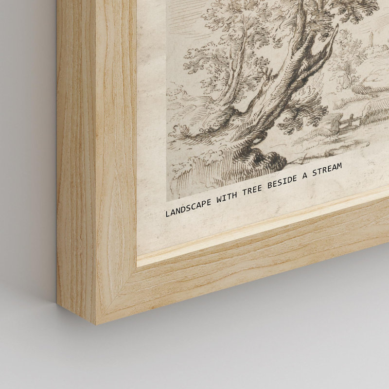 " Vintage Landscape Sketch Antique Tree " 4 - Pieces, Natural, 10" H x 8" W