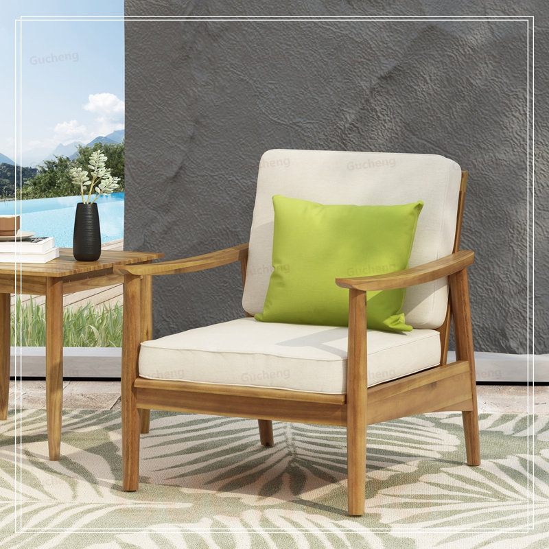 Mobilier de patio d'extérieur en acacia de 500 lb avec coussins épais Laurent