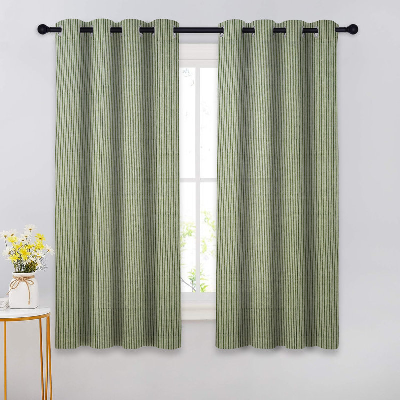 Rideau à oeillets vert à imprimé bloc pour décoration intérieure, L 54 po x L 96 po