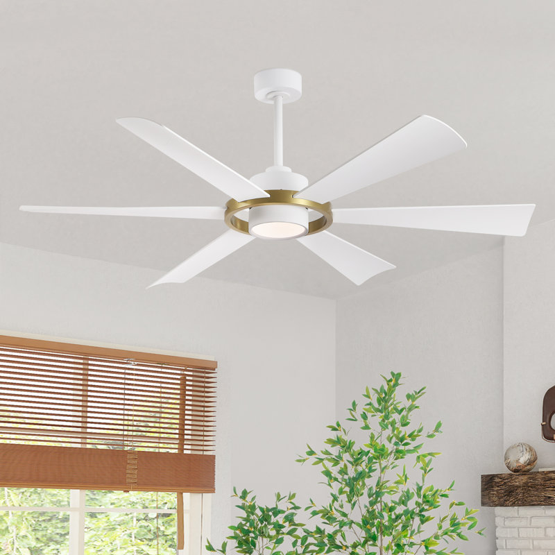 Ventilateur de plafond d'intérieur moderne à 60 pales de 60 po avec lumières DEL et télécommande, Blanc, Blanc / Doré