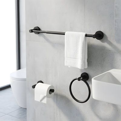 Ensemble de quincaillerie de salle de bain, ensemble de barre à serviettes en aluminium 3 pièces Thicken Space - noir mat 16-27 pouces