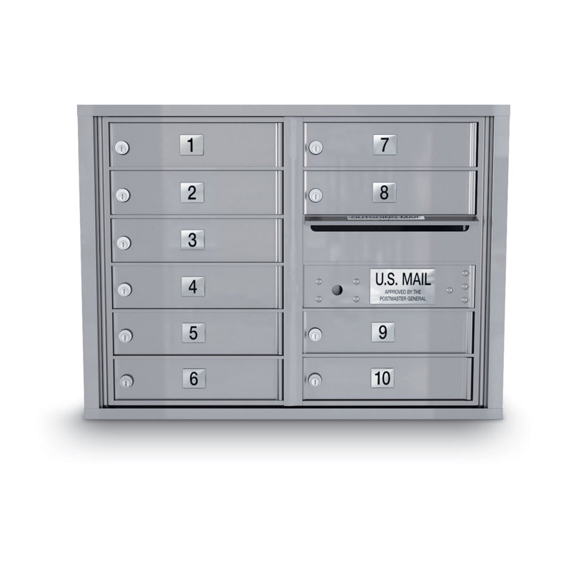 Silver 10-Door Wall Mount Lockable Steel Mailbox