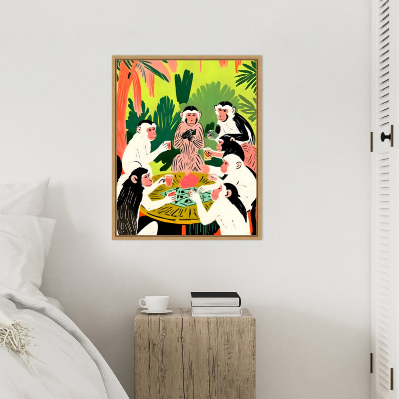 «Monkey Poker a Royal Flush» par Maupin, reproduction d'art sur toile encadrée, H 28 po x l 23 po