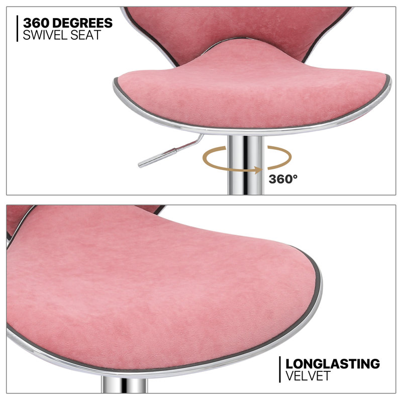 Pink Velvet Adjustable Swivel Counter Stools with Metal Frame, Set of 4