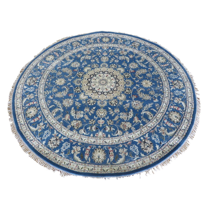 Tapis oriental bleu noué à la main 8 pi 1 po x 8 pi 2 po G14760