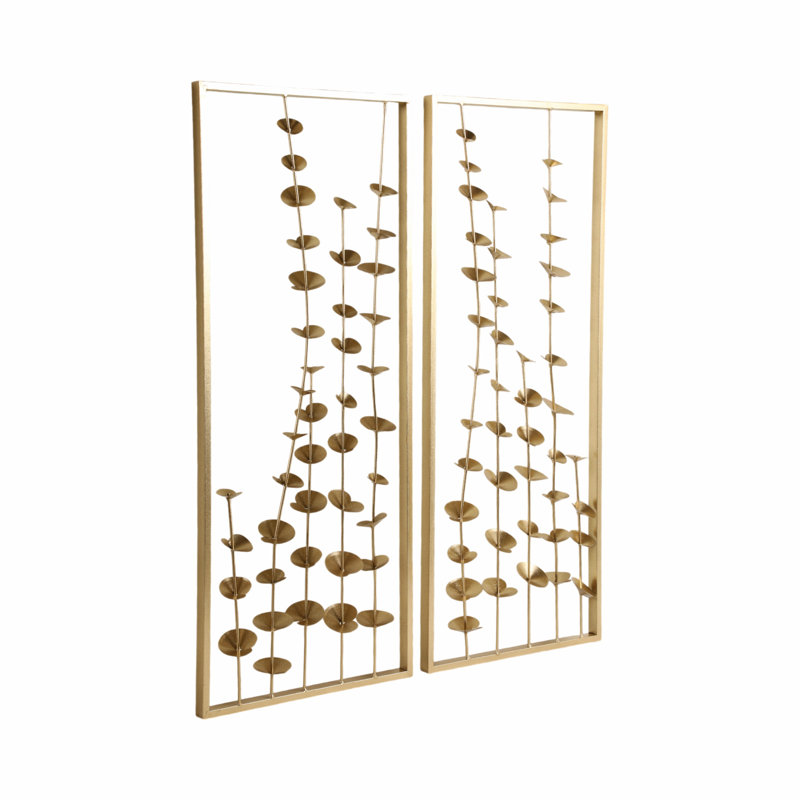 Mercer41 Set Of 2 Small Blooms Iron Metal Wall Panels In Gold - 32 Inches - Perfect For Home Decor - Shop Now