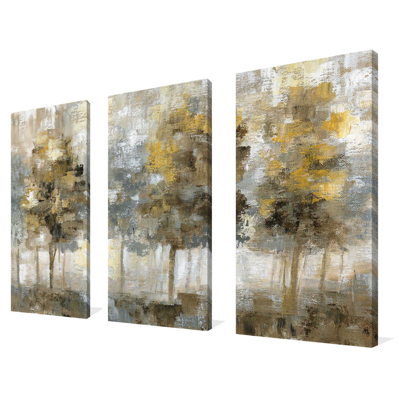 Linen Trees - Ensemble de 3 peintures sur toile tendue, H 32 po x l 48 po x P 0,75 po