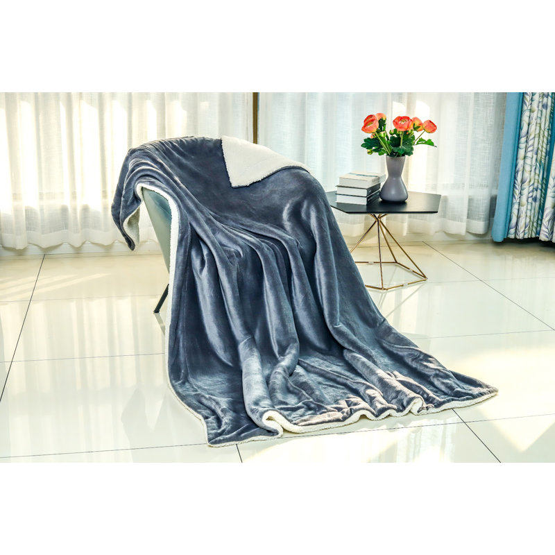 Sherpa Fleece Blanket Throw, Dark Grey, 130 x 150cm