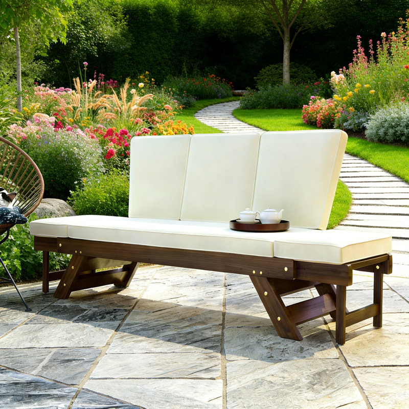 Méridienne d'extérieur réglable en bois avec méridienne et coussins pour petits espaces