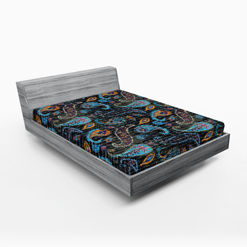 Drap-housse Ambesonne, Drap-housse de taille très grand, Vermillon / bleu ciel / motif cachemire prune