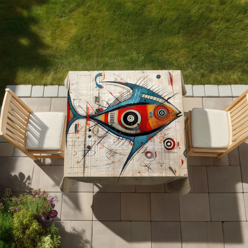 Abstract Fish Blue Tablecloth for Indoor/Outdoor Home Decor