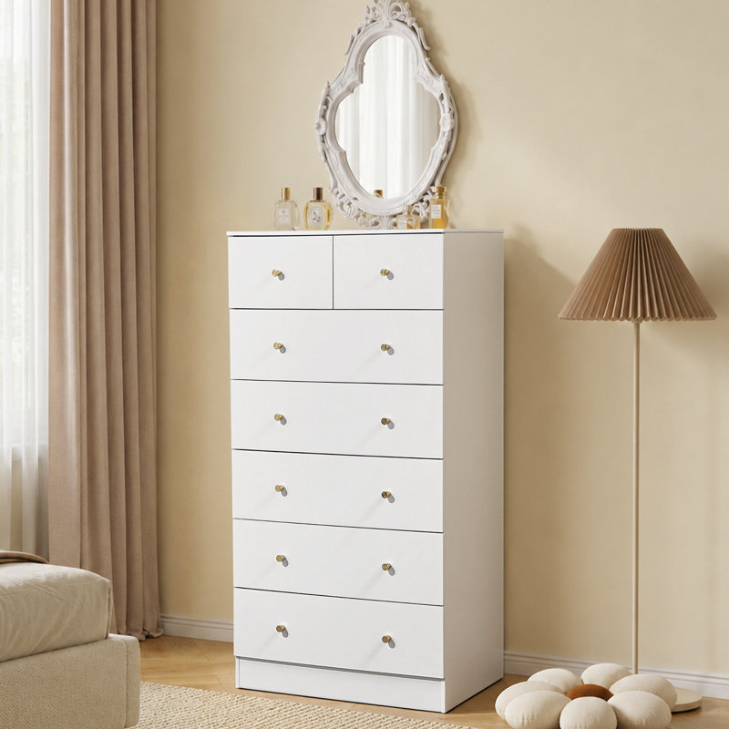 Large 7-Drawer Storage Cabinet With Sturdy Construction Wood Storage Organizer For Closet, White