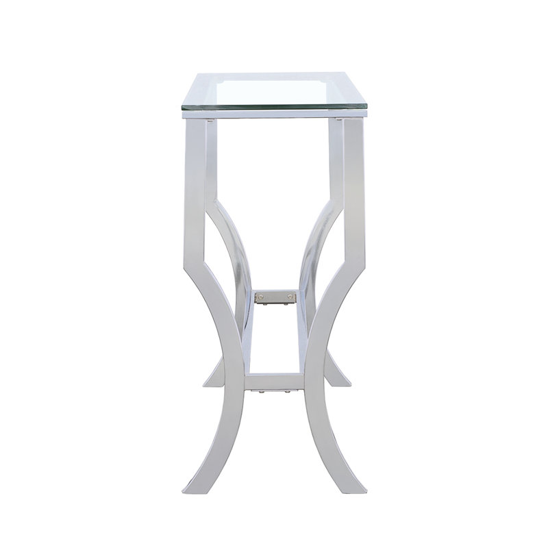 Elegant 43.5'' Silver Metal & Glass Console Table with Mirrored Shelf