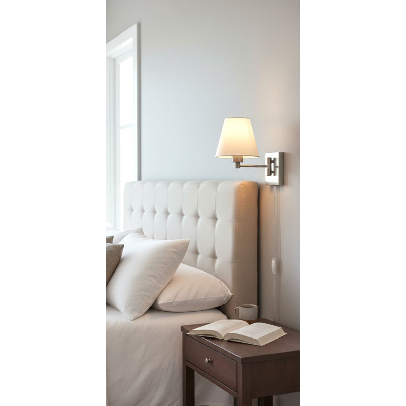 Plug-in Armed Sconce, Brushed Steel