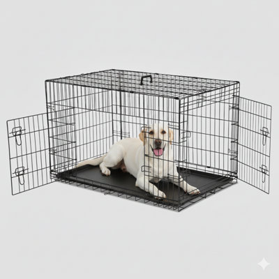 Cage pour chien - Cage pour chien à double porte moyenne 36 pouces, chenil en fil métallique avec serrure sécurisée, plateau anti-fuites, conception pliable pour chiens