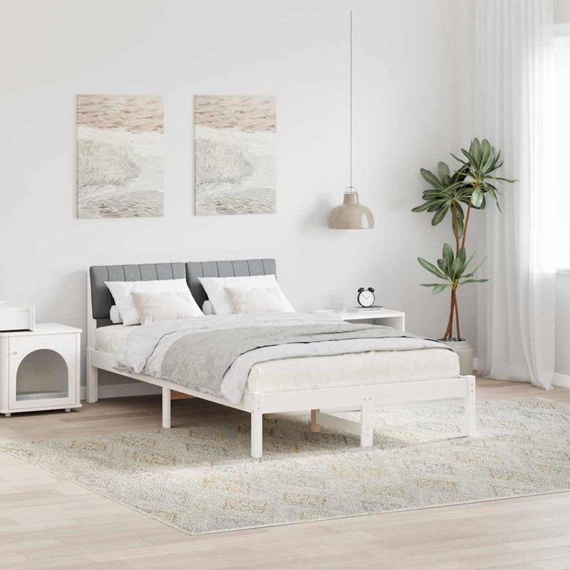 Solid Wood Bed Frame, 120 x 200cm, White/Light Grey