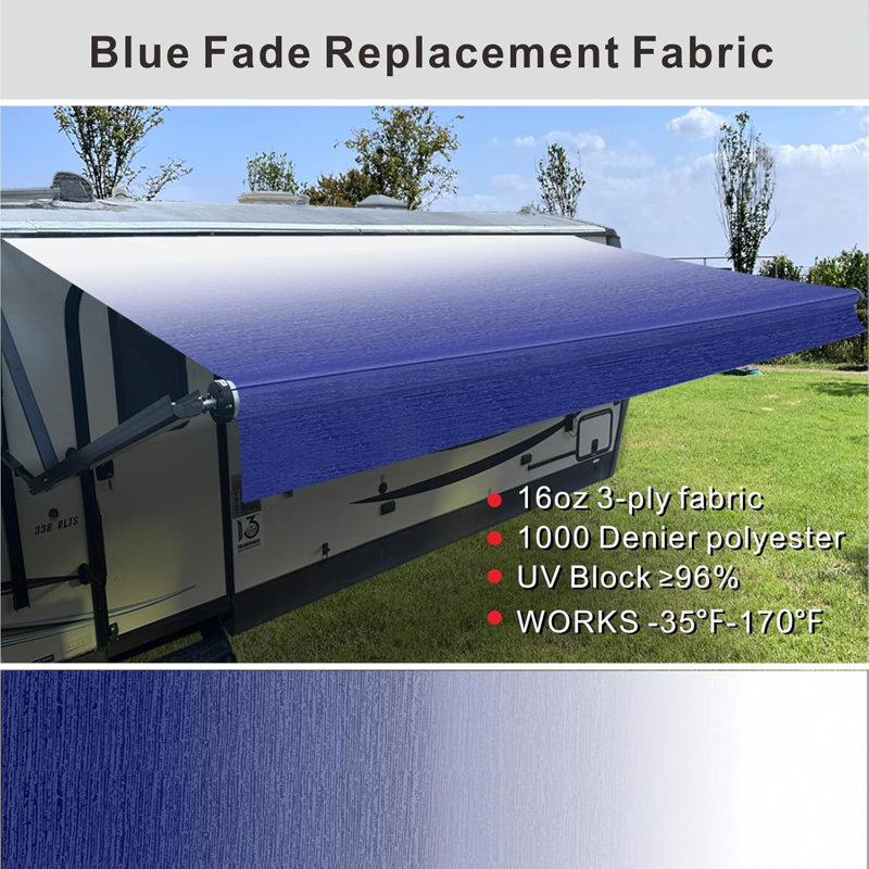 RV Awning Fabric Replacement,Camper Awning Replacement,16 oz Heavy Duty Waterproof Vinyl Universal, Blue