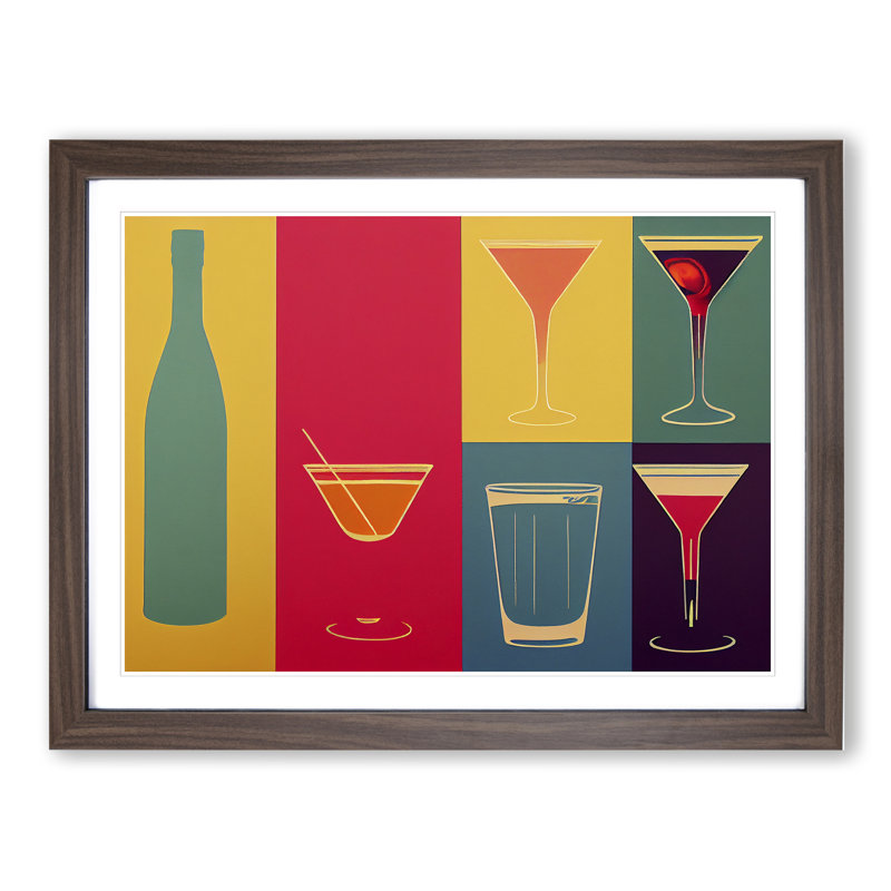 Retro Cocktail Vol.2 1 Piece Single Picture Frame Painting, 46cm H x 64cm W x 2cm D, Walnut Framed