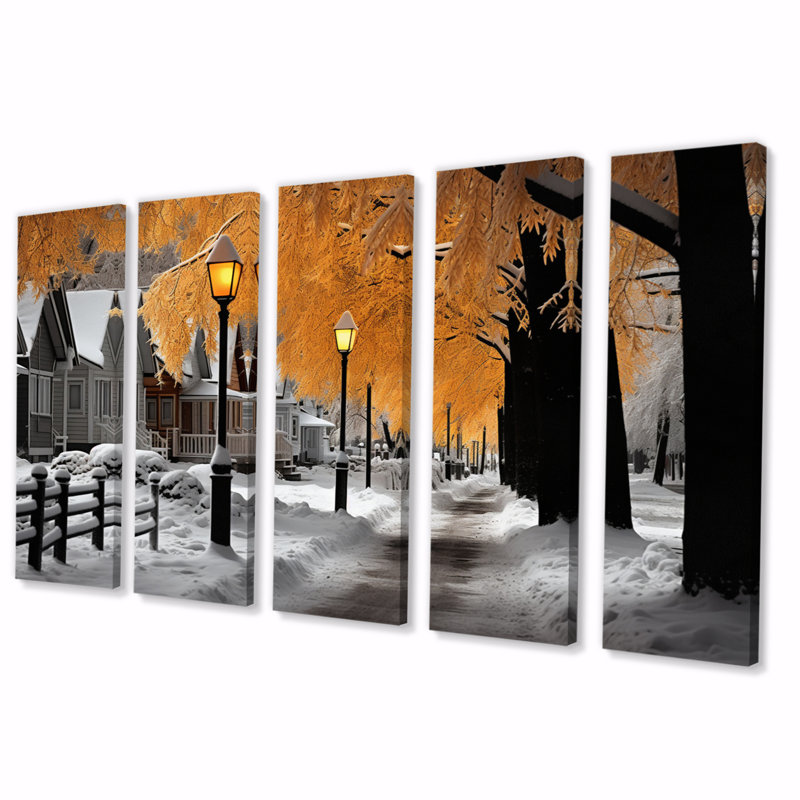 Monochromes d'hiver Street Charm I - Art mural sur toile, 5 panneaux égaux