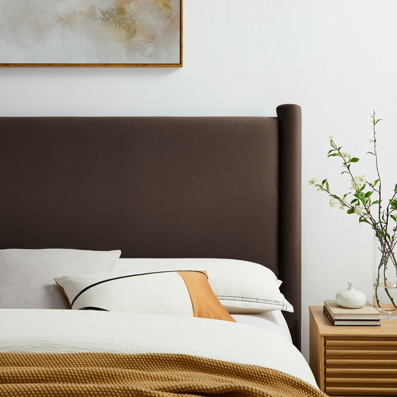Rael Performance Velvet Headboard, Chocolate Brown, Queen