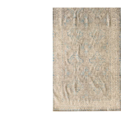 Tapis unique ivoire / bleu 4 pi 1 po x 14 pi 5 po Tabriz