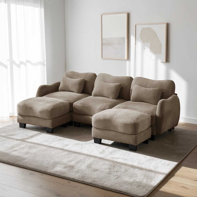 Canapé en forme de U en chenille avec 2 repose-pieds mobile, canapé modulaire surdimensionné à 3 places avec coussins de taille exquise, facile à assembler