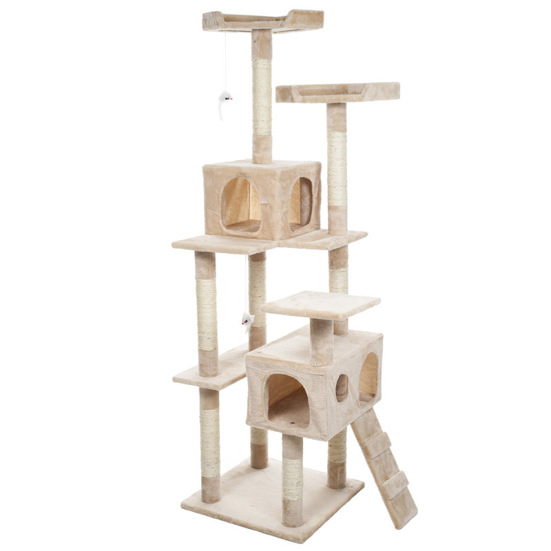 Beige 5.5-Foot 8-Tier Sisal Cat Tower with Condos and Ladder