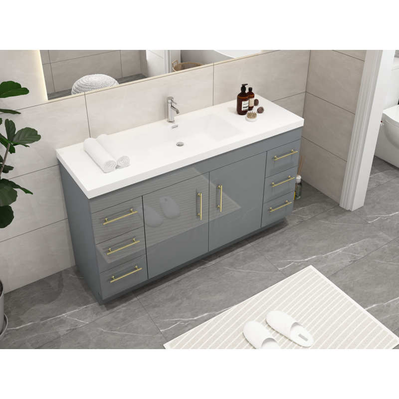 Ensemble de meuble-lavabo simple 59 po Carliss, Gris lustré, Or
