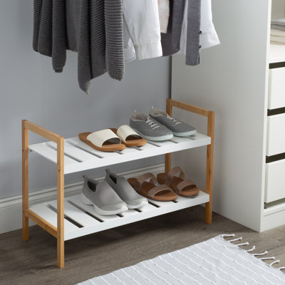 Hasson 2 Pack Bamboo 2 Tier Stackable 12 Pair Shoe Rack