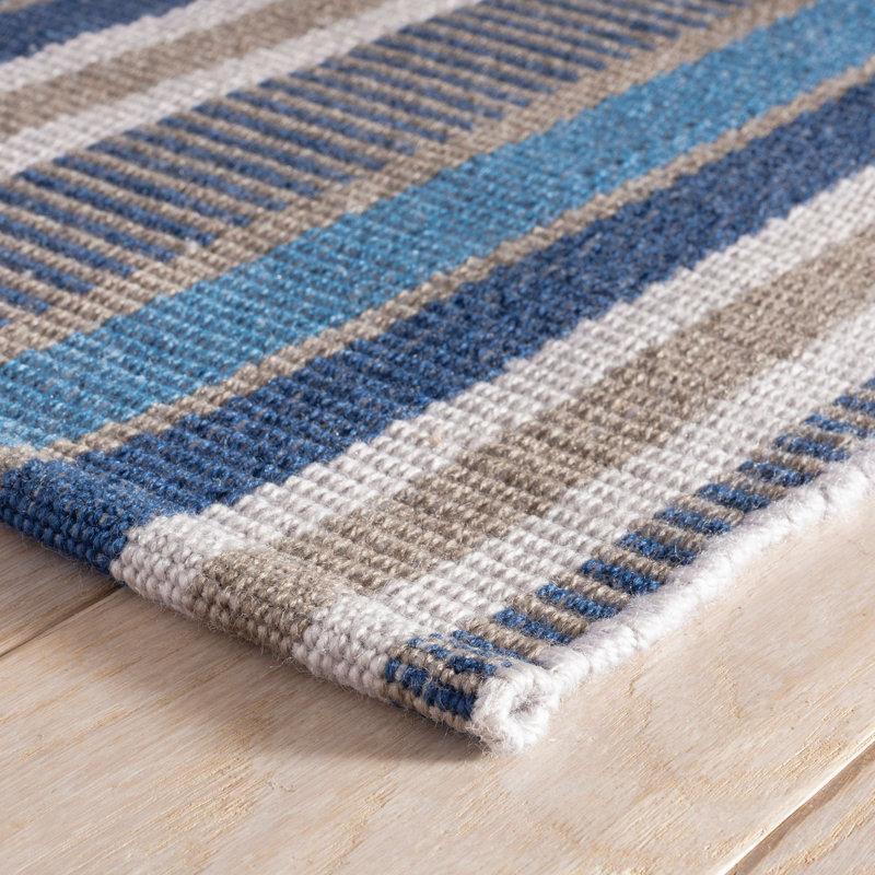 Kit Kemp x Annie Selke Always Greener Blue/Grey Handwoven Indoor/Outdoor Rug, Rectangle 7'6" x 9'6"
