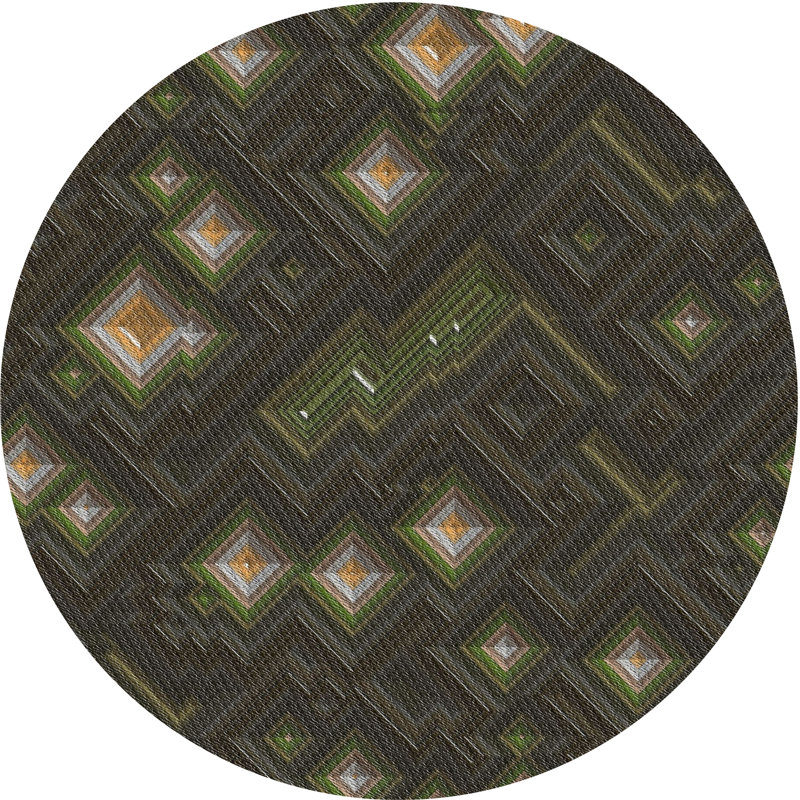 Tapis à motif géométrique vert, Rond 3 pi