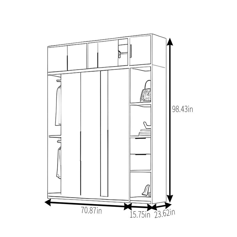 Simple Log Style Wardrobe, 98.43" H x 86.61" W x 23.62" D