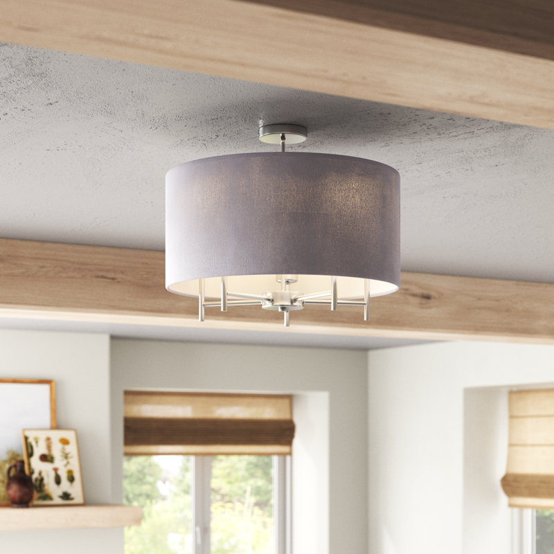 Broseley Fabric Semi Flush Mount, Grey, Chrome