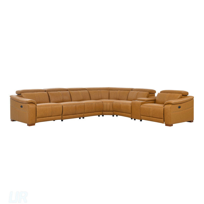Canapé modulaire en cuir avec siège inclinable, appui-tête réglable et console de rangement avec porte-gobelets