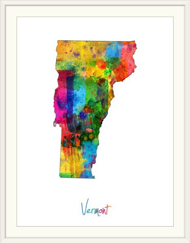 «Abarca Vermont Map» par Michael Tompsett - reproduction, Cadre blanc, H 24 po x l 20 po x P 1 po