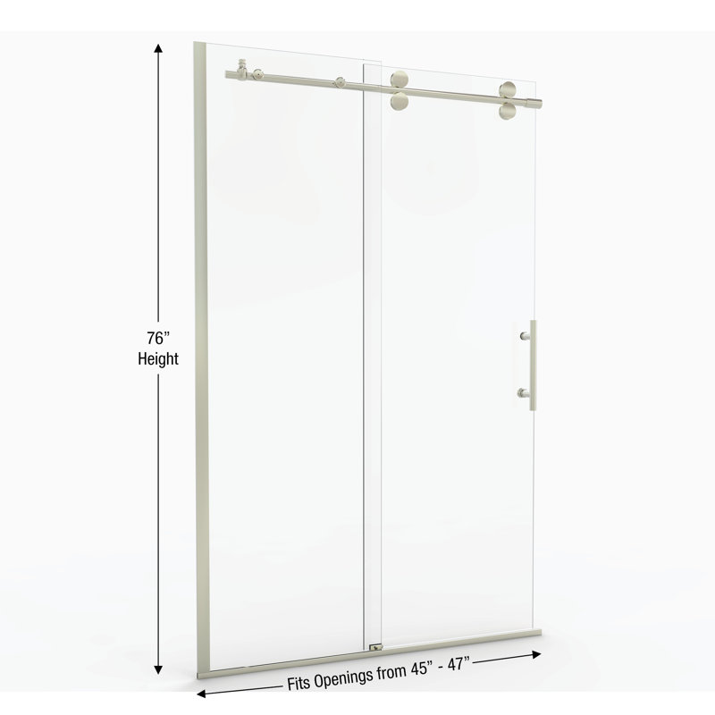Porte de douche coulissante simple sans cadre l 57 po x H 76 po Vinesse, Verre transparent, Nickel brossé, 47"