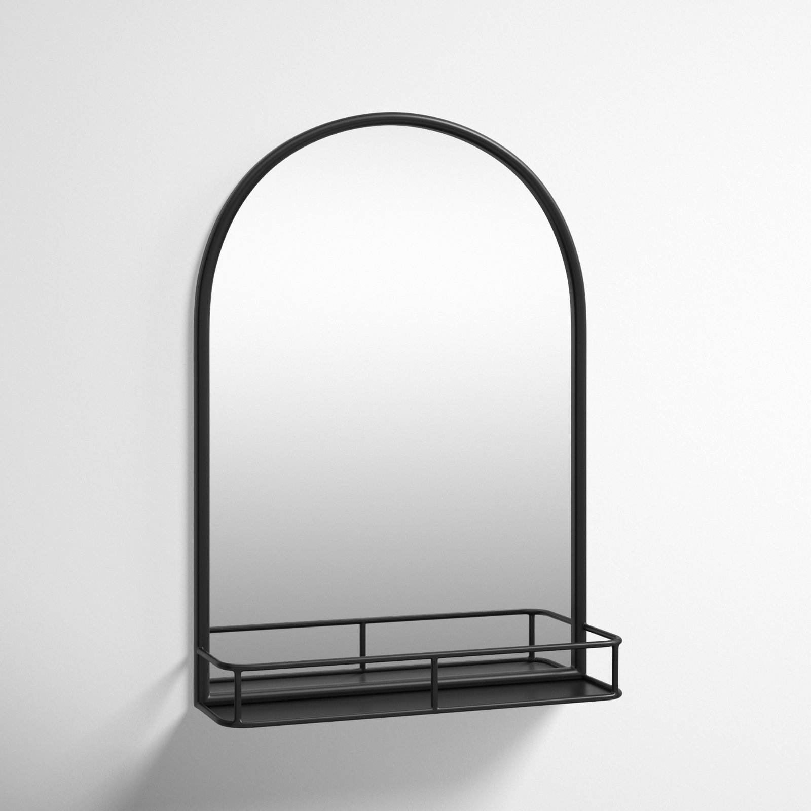 Koda Metal Flat Mirror with Shelves, Black