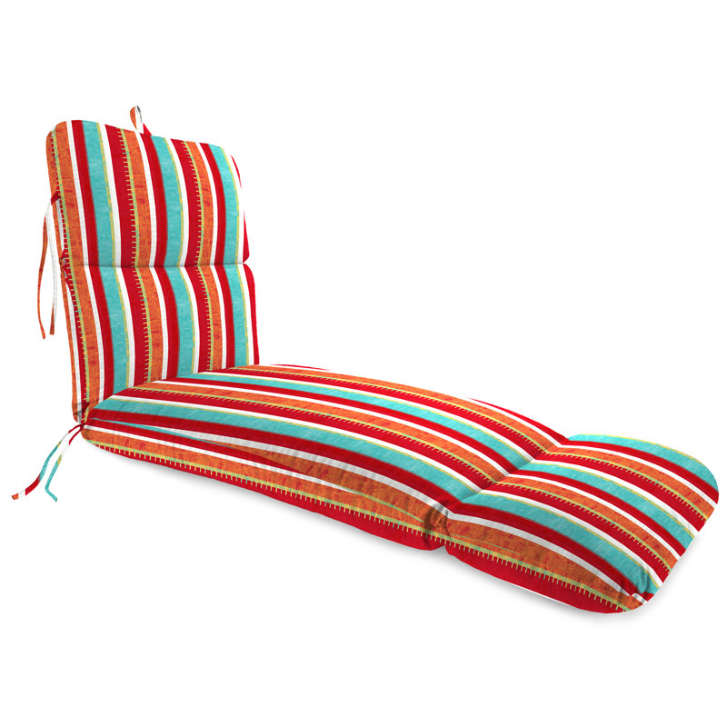 74" x 22" Outdoor Chaise Lounge Cushion with Ties and Loop, Blue/Red/Striped