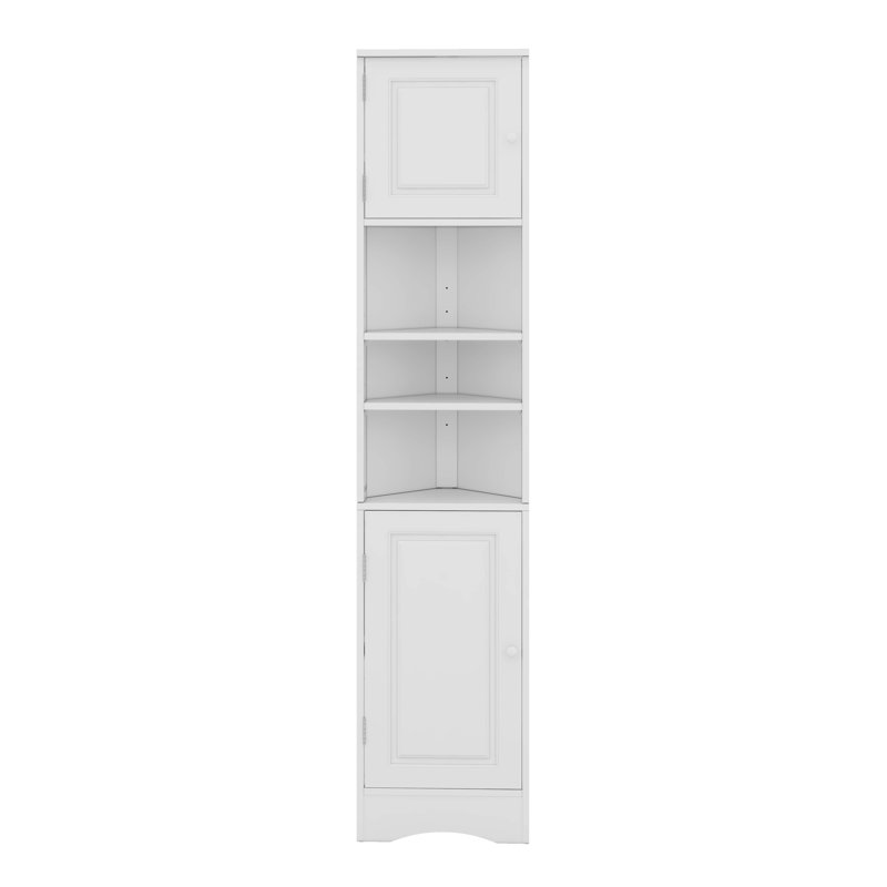 Tall Corner Bathroom Cabinet With Adjustable Shelves & Two Doors, White