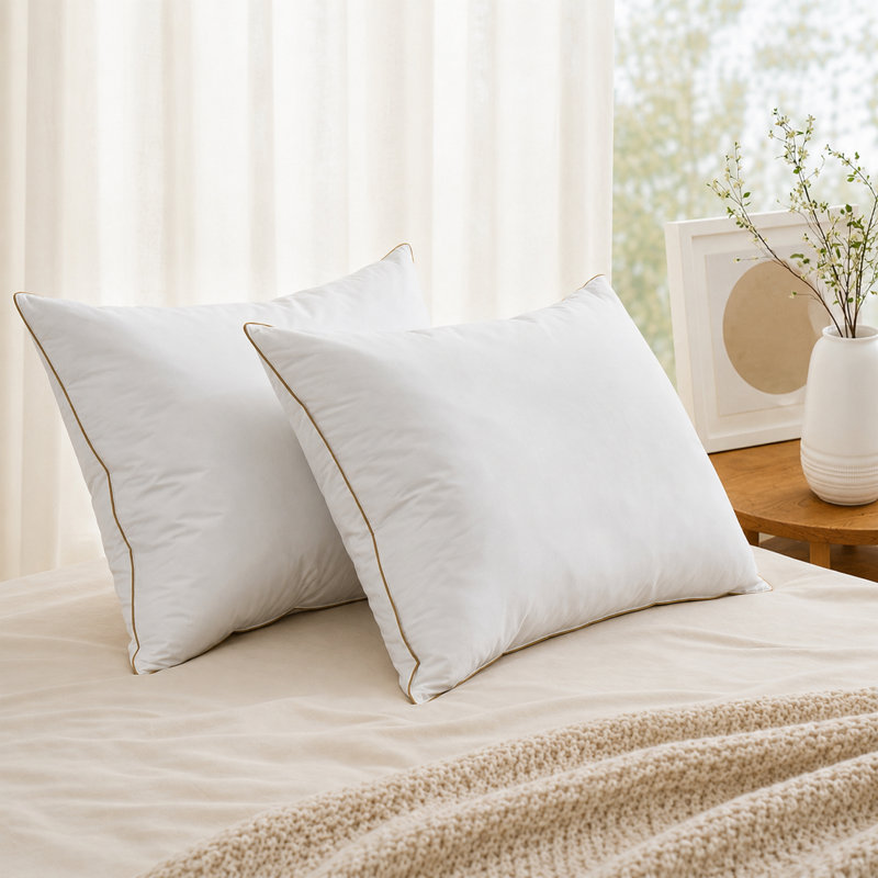 Ensemble de 2 coussins en plumes d'oie grise avec coussin 100% coton, housse 100% coton, Très grand lit