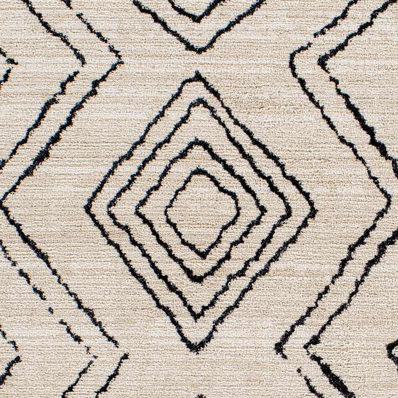Mel Moroccan Area Rug in Black/Cream, Rectangle 5'3" x 7'