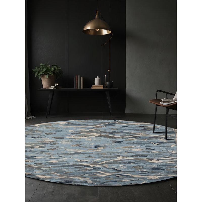 Machine Washable Gray Area Rug, Round 3'