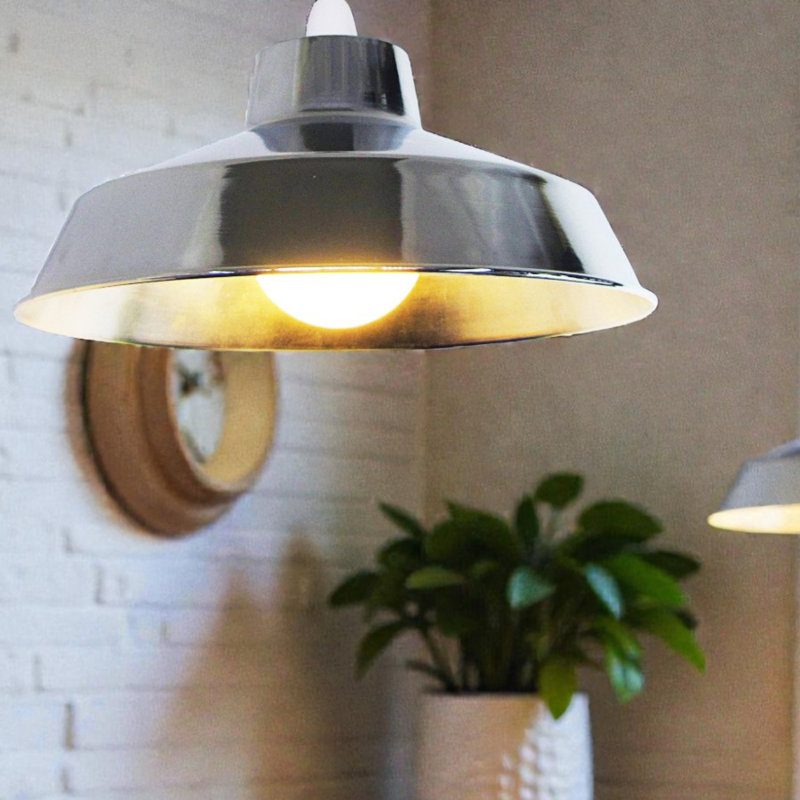Pluto 12cm H Metal Bowl Pendant Shade ( Screw On ), Polished Chrome